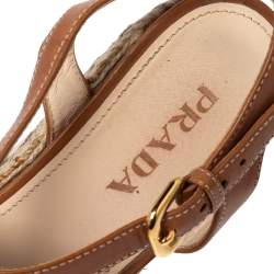 Pre Owned Prada Tan Leather Strappy Espadrille Wedge Platform Sandals Size 37.5