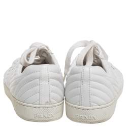 Pre Owned Prada White Quilted Leather Low Top Sneakers Size 36.5