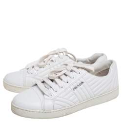 Pre Owned Prada White Quilted Leather Low Top Sneakers Size 36.5