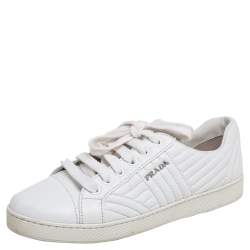 Pre Owned Prada White Quilted Leather Low Top Sneakers Size 36.5