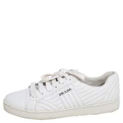 Pre Owned Prada White Quilted Leather Low Top Sneakers Size 36.5