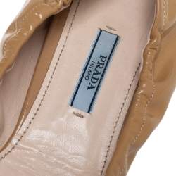 Pre Owned Prada Beige Patent Leather Tassel Bow Flats Size 42