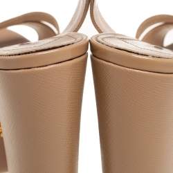 Prada Beige Patent Leather Platform Ankle Strap Sandals Size 39
