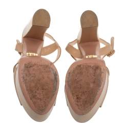 Prada Beige Patent Leather Platform Ankle Strap Sandals Size 39