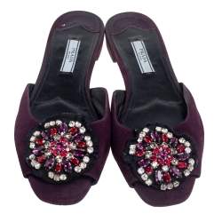 Pre Owned Prada Purple Suede Crystal Embellished Flats Size 38