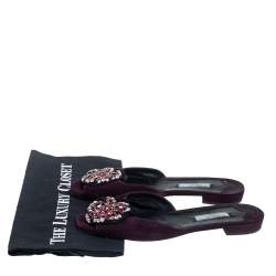 Pre Owned Prada Purple Suede Crystal Embellished Flats Size 38