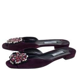 Pre Owned Prada Purple Suede Crystal Embellished Flats Size 38