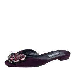 Pre Owned Prada Purple Suede Crystal Embellished Flats Size 38
