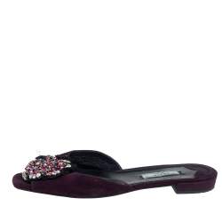 Pre Owned Prada Purple Suede Crystal Embellished Flats Size 38