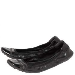 Pre Owned Prada Sport Black Patent Leather Cap Toe Ballet Flats Size 38.5
