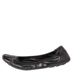 Pre Owned Prada Sport Black Patent Leather Cap Toe Ballet Flats Size 38.5