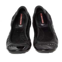 Pre Owned Prada Sport Black Patent Leather Cap Toe Ballet Flats Size 38.5