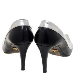 Pre Owned Prada Black/Silver Glossy Leather Pointed Toe Pumps Size 40