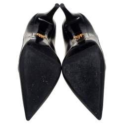 Pre Owned Prada Black/Silver Glossy Leather Pointed Toe Pumps Size 40