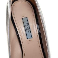 Pre Owned Prada Black/Silver Glossy Leather Pointed Toe Pumps Size 40