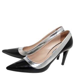 Pre Owned Prada Black/Silver Glossy Leather Pointed Toe Pumps Size 40