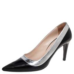 Pre Owned Prada Black/Silver Glossy Leather Pointed Toe Pumps Size 40