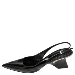 Pre Owned Prada Black Patent Leather Pointed Toe Slingback Sandals Size 41