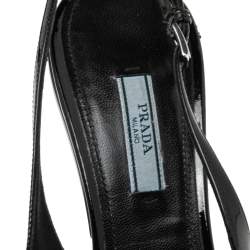 Pre Owned Prada Black Patent Leather Pointed Toe Slingback Sandals Size 41