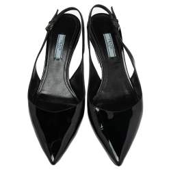 Pre Owned Prada Black Patent Leather Pointed Toe Slingback Sandals Size 41