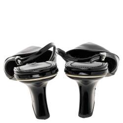 Pre Owned Prada Black Patent Leather Pointed Toe Slingback Sandals Size 41