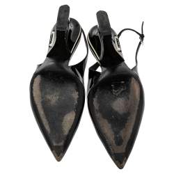 Pre Owned Prada Black Patent Leather Pointed Toe Slingback Sandals Size 41