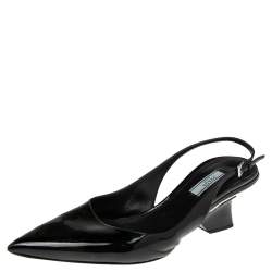 Pre Owned Prada Black Patent Leather Pointed Toe Slingback Sandals Size 41