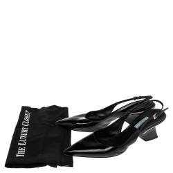 Pre Owned Prada Black Patent Leather Pointed Toe Slingback Sandals Size 41