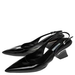 Pre Owned Prada Black Patent Leather Pointed Toe Slingback Sandals Size 41