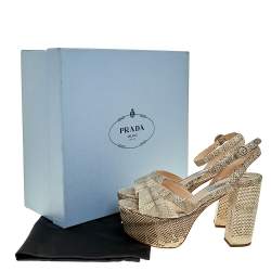 Pre Owned Prada Beige/Brown Snakeskin Platform Ankle Strap Sandals Size 37