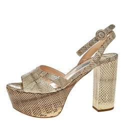 Pre Owned Prada Beige/Brown Snakeskin Platform Ankle Strap Sandals Size 37