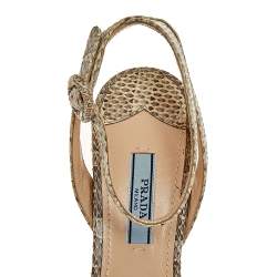 Pre Owned Prada Beige/Brown Snakeskin Platform Ankle Strap Sandals Size 37