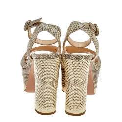 Pre Owned Prada Beige/Brown Snakeskin Platform Ankle Strap Sandals Size 37
