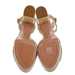 Pre Owned Prada Beige/Brown Snakeskin Platform Ankle Strap Sandals Size 37