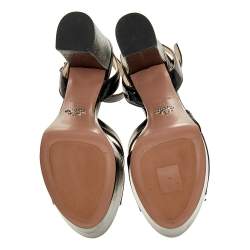 Pre Owned Prada Black Saffiano Patent Leather Platform Ankle Strap Sandals Size 37