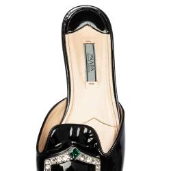 Pre Owned Prada Black Patent Leather Crystal Embellished Flats Size 39