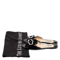 Pre Owned Prada Black Patent Leather Crystal Embellished Flats Size 39