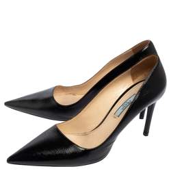 Pre Owned Prada Black Safffiano Patent Leather Classic Pointed Toe Pumps Size 38.5