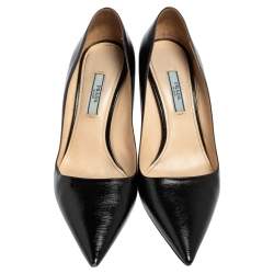 Pre Owned Prada Black Safffiano Patent Leather Classic Pointed Toe Pumps Size 38.5