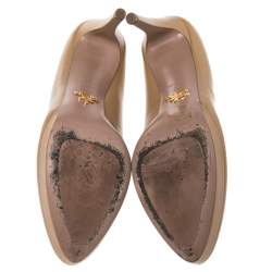 Pre Owned Prada Beige Saffiano Patent Leather Platform Pumps Size 38