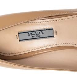 Pre Owned Prada Beige Saffiano Patent Leather Platform Pumps Size 38