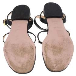 Prada Black Saffiano Leather T-Strap Flat Sandals Size 38.5