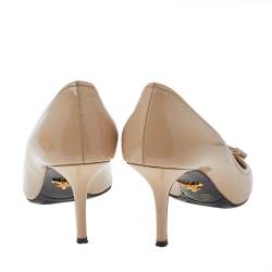 Pre Owned Prada Beige Patent Leather Bow Pumps Size 37.5