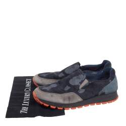 Pre Owned Prada Multicolor Camouflage Printed Suede and Fabric Slip On Sneakers Size 38.5