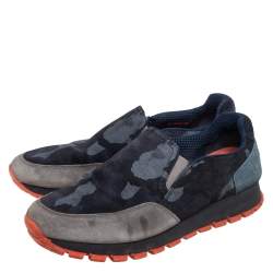 Pre Owned Prada Multicolor Camouflage Printed Suede and Fabric Slip On Sneakers Size 38.5