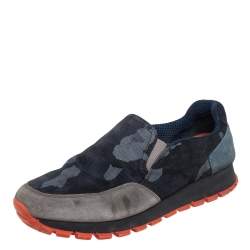 Pre Owned Prada Multicolor Camouflage Printed Suede and Fabric Slip On Sneakers Size 38.5