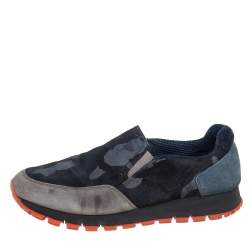 Pre Owned Prada Multicolor Camouflage Printed Suede and Fabric Slip On Sneakers Size 38.5