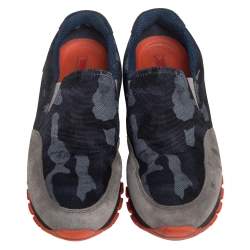 Pre Owned Prada Multicolor Camouflage Printed Suede and Fabric Slip On Sneakers Size 38.5