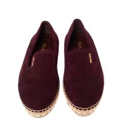 Pre Owned Prada Burgundy Suede Espadrille Flats Size 37.5