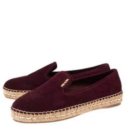 Pre Owned Prada Burgundy Suede Espadrille Flats Size 37.5